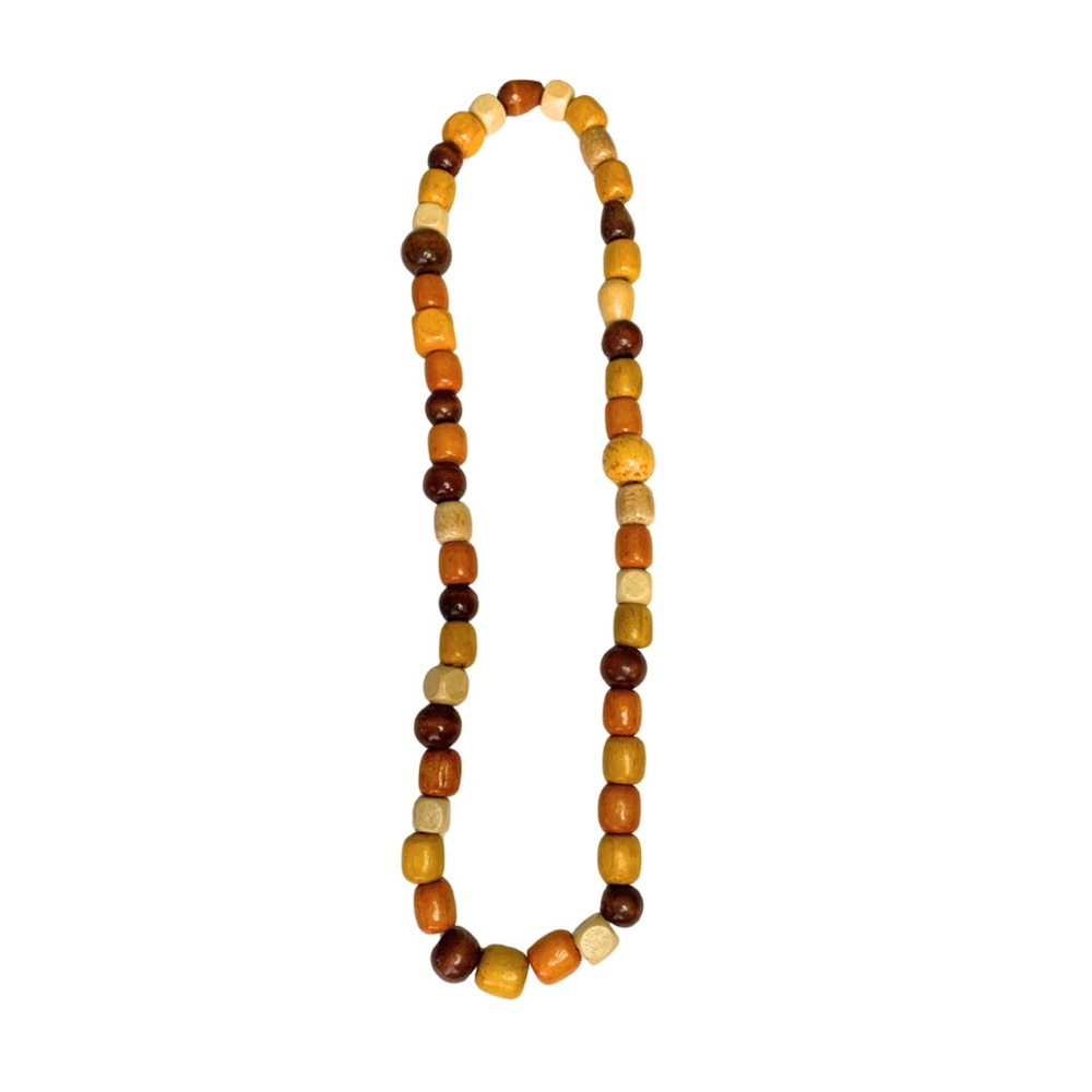 2/$30 Vintage Multicolor Long Wood Necklace Brown Yellow Bead Boho Statement 70s